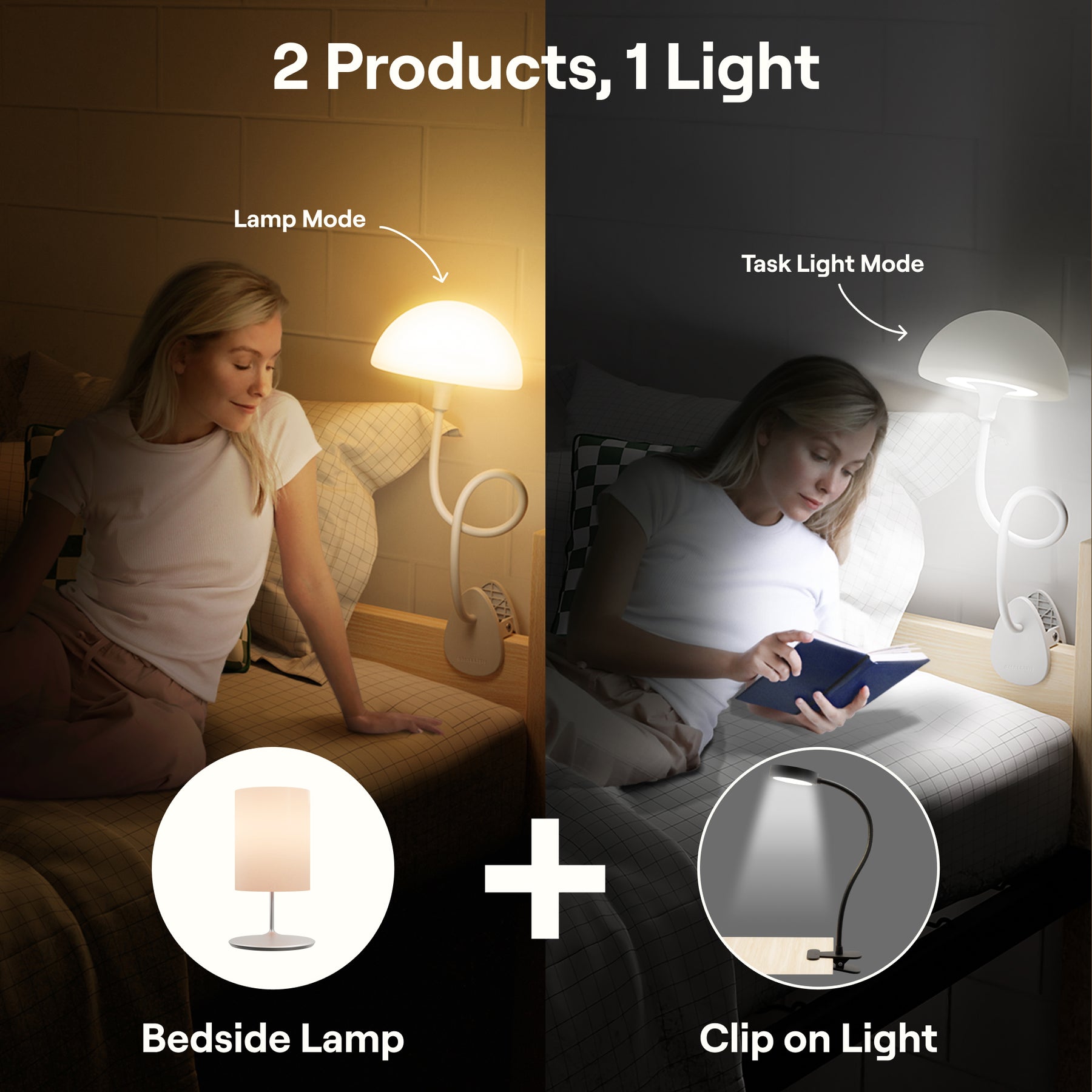 Shroommate - 3 in 1 Clip On Light and Bedside Table Lamp