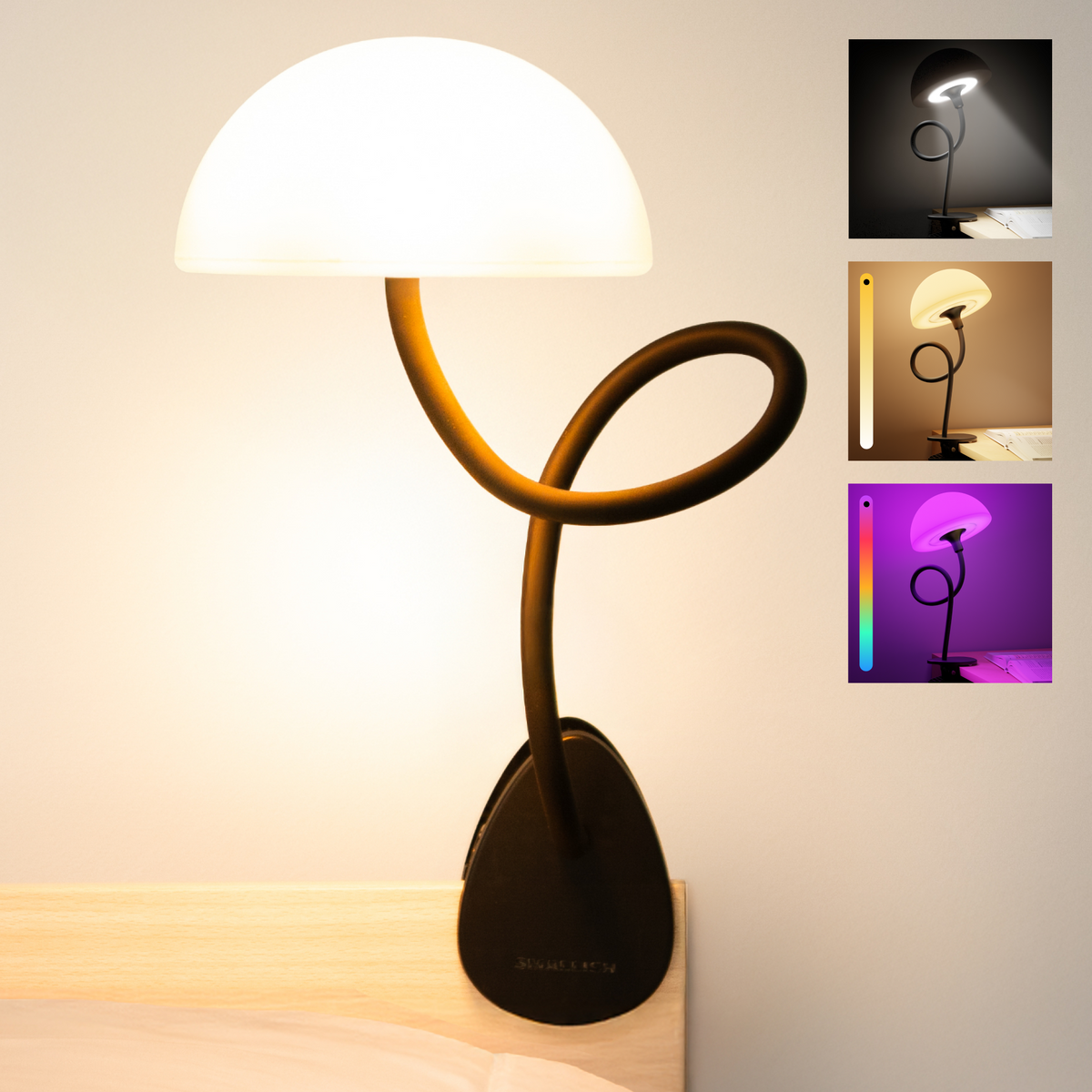 Shroommate - 3 in 1 Clip On Light and Bedside Table Lamp- Black