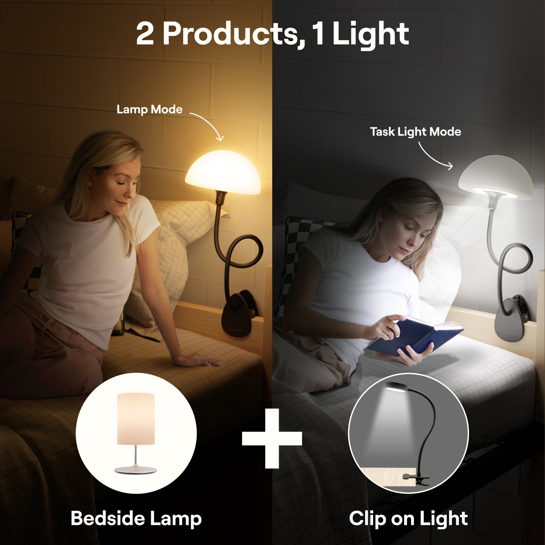 Shroommate - 3 in 1 Clip On Light and Bedside Table Lamp